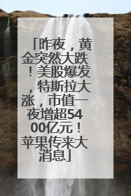 昨夜，黄金突然大跌！美股爆发，特斯拉大涨，市值一夜增超5400亿元！苹果传来大消息
